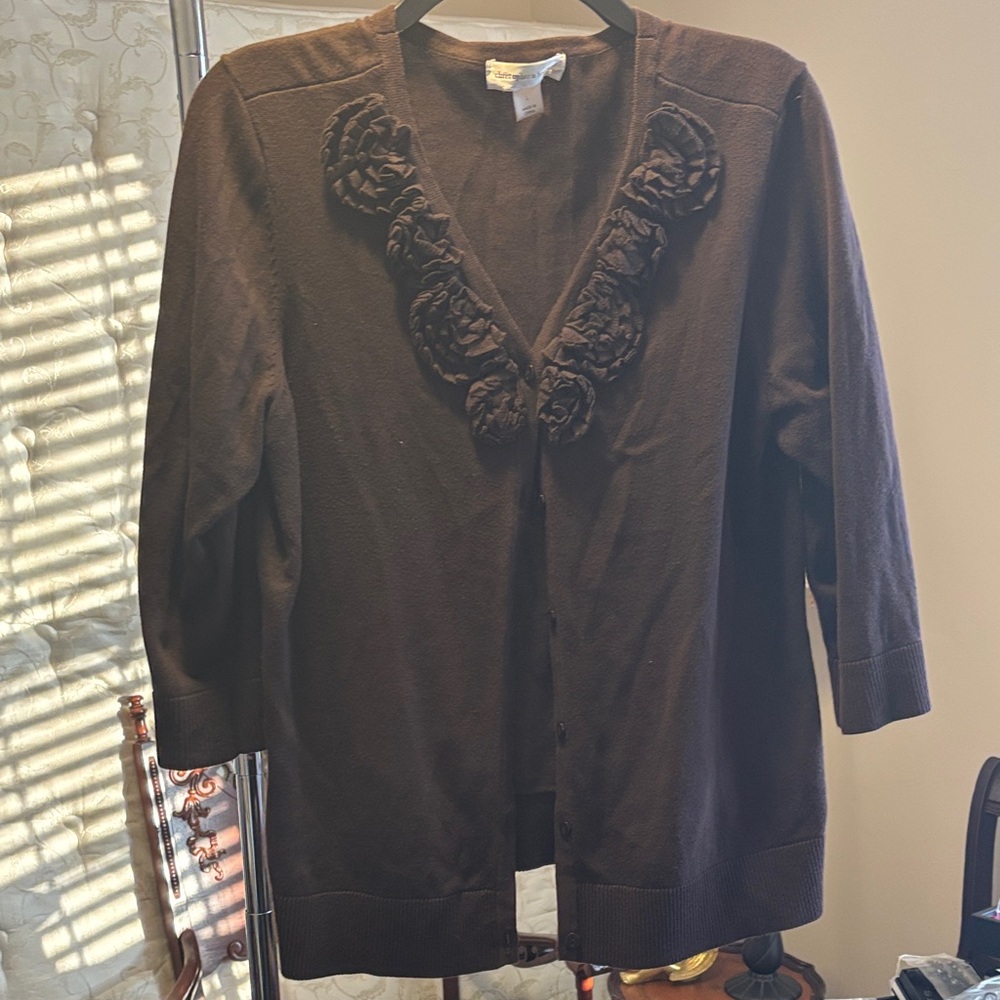 Christopher & Banks Black Cardigan with Floral Accents
